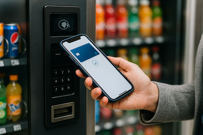 contactless payment being used on phone at vending machine