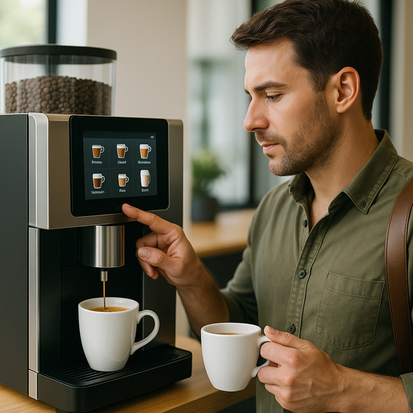 Man pouring coffee from the coffee machine