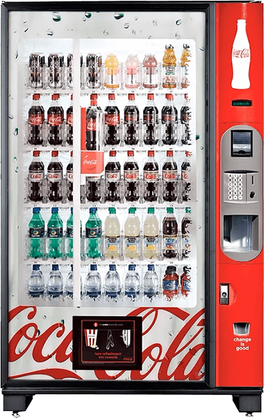 Coca-Cola vending machines showing sodas and water bottles